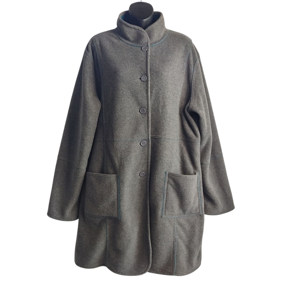 Susan Graver Womens Reversible Gray /Teal Fleece Long Sleeve Button Up Coat Sz L - Picture 4 of 13